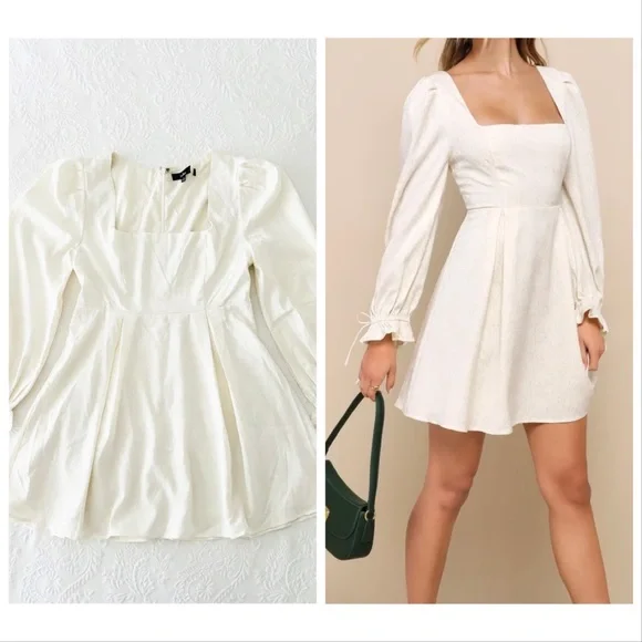 Lulus | Dresses | Nwot Elegant Adoration Cream Floral Jacquard Long Sleeve Mini  Dress Large | Poshmark